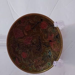 Brass Floral Decor Bowl Only,Made in India, 4in.Diameter.multicolor